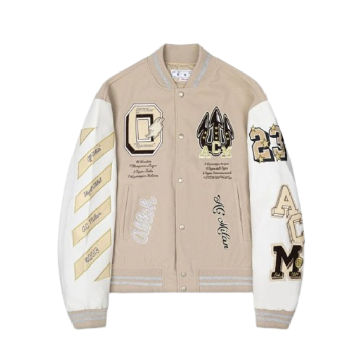 AC Milan Varsity Jacket Beige and White Jackets