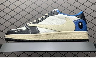 Air Jordan 1 Barb Low top Basketball Shoes White Black Blue