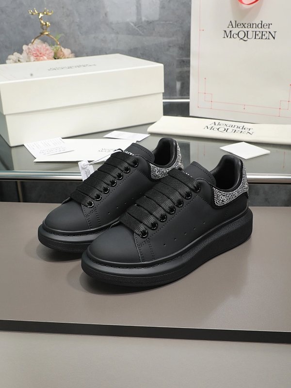 Alexander McQueen Leather Sneakers with Crystal Detail Black Shoes