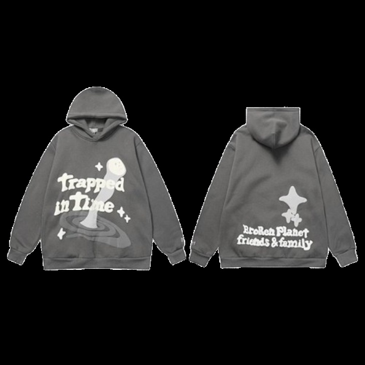 Broken Planet Trapped in Time Hoodie Gray Hoodie