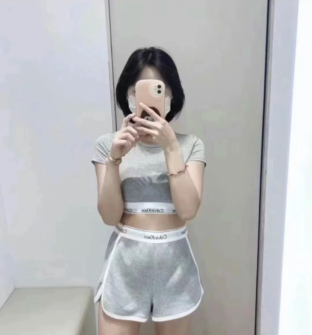Calvin Klein Gray Crop Top and Shorts Set