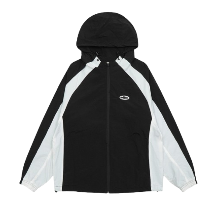 Colorblock Windbreaker Jacket Black and White Jackets