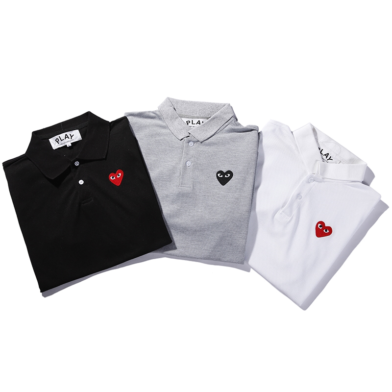 Comme des Garçons PLAY Heart Logo Polo Shirt - Black, Grey, White