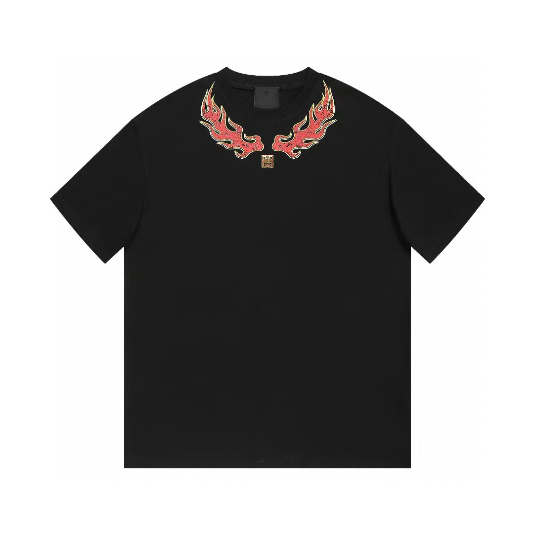 Flame-Embroidered Black T-Shirt