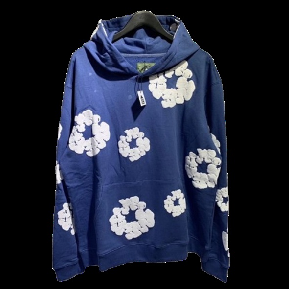 Flower Printed Hoodie Blue Hoodies