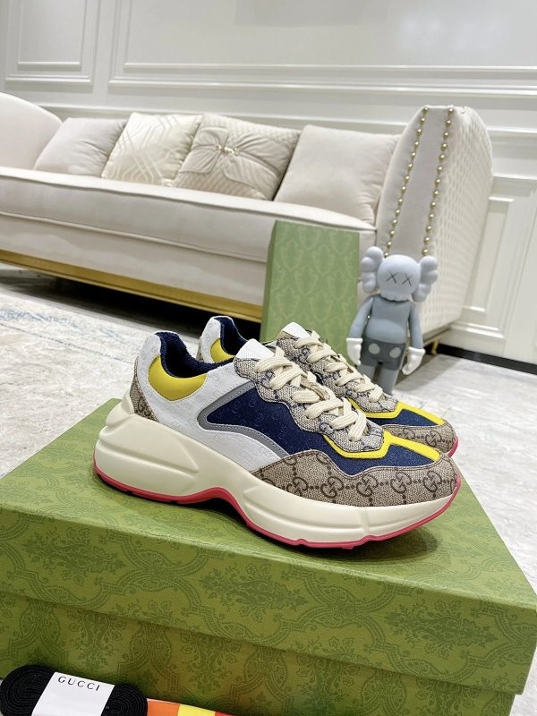 Gucci Sneakers Beige Navy Yellow Shoes