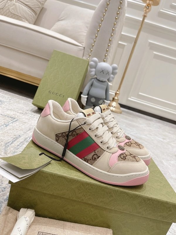 Gucci Sneakers Beige Pink Green Shoes