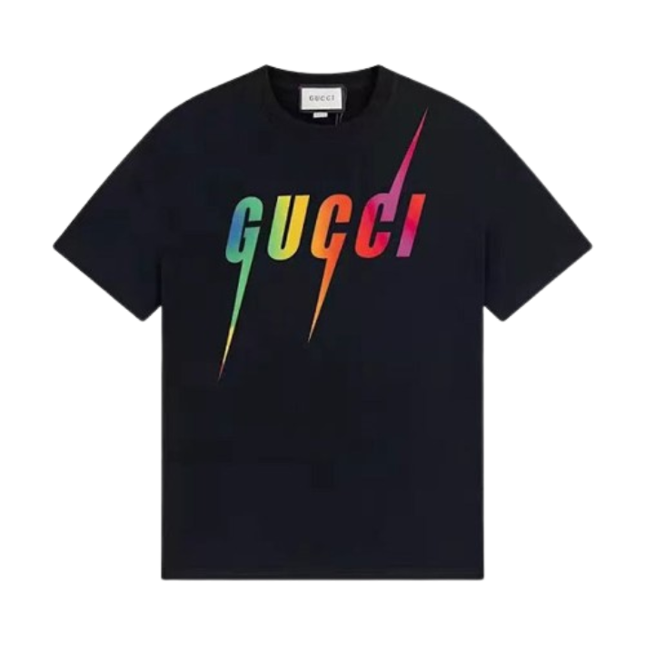 Gucci T-shirt Rainbow Lightning Logo Black T-Shirts