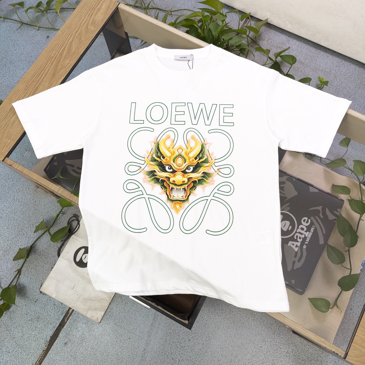 LOEWE Graphic Tee with Dragon Design White