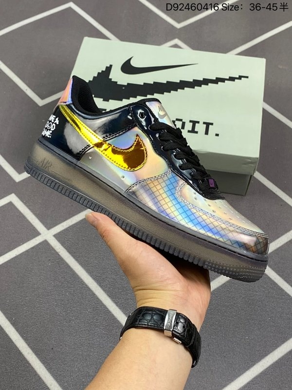 Nike Air Force 1 Holographic Black Gold Shoes
