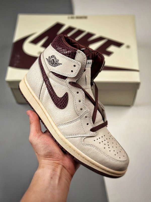 Nike Air Jordan 1 Cream Maroon Shoes