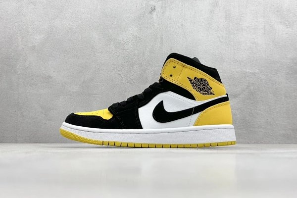 Air Jordan 1 Mid Black Yellow White Shoes