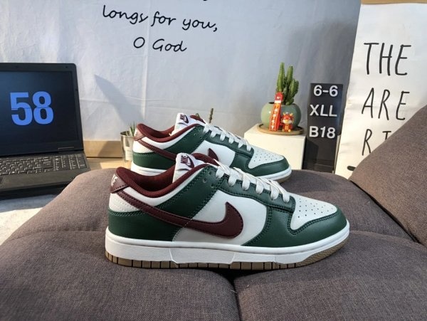 Nike Dunk Low Green White Maroon Shoes