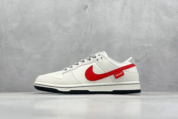 Nike Supreme x Nike Dunk Low White Red Shoes