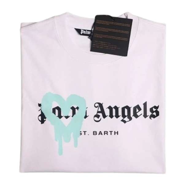 Palm Angels T-shirt White with Turquoise Heart Drip T-Shirt