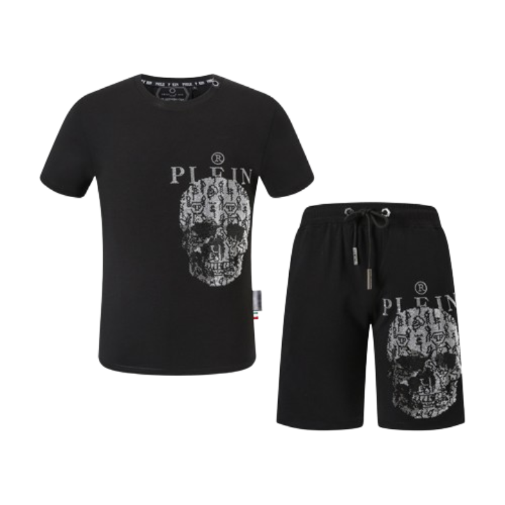Plein Skull Print T-Shirt & Shorts Set Black Mise