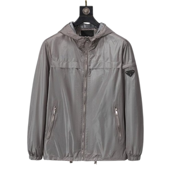 Prada Lightweight Hooded Jacket Grey Jackets