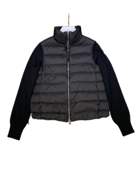 Puffer Jacket with Knit Sleeves, Black, Jackets