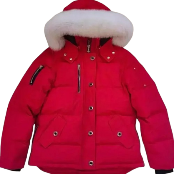 Red Puffer Jacket with Fur Hood, Jackets