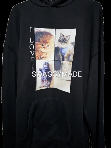 SWAGGYMADE I LOVE Hoodie with Cat Print Black Hoodies