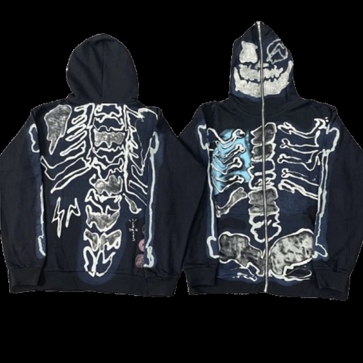 Skeleton Full-Zip Hoodie Black Hoodies