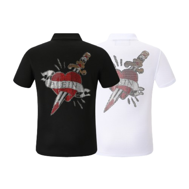 Tattoo Heart Polo Shirt Black White T-Shirts