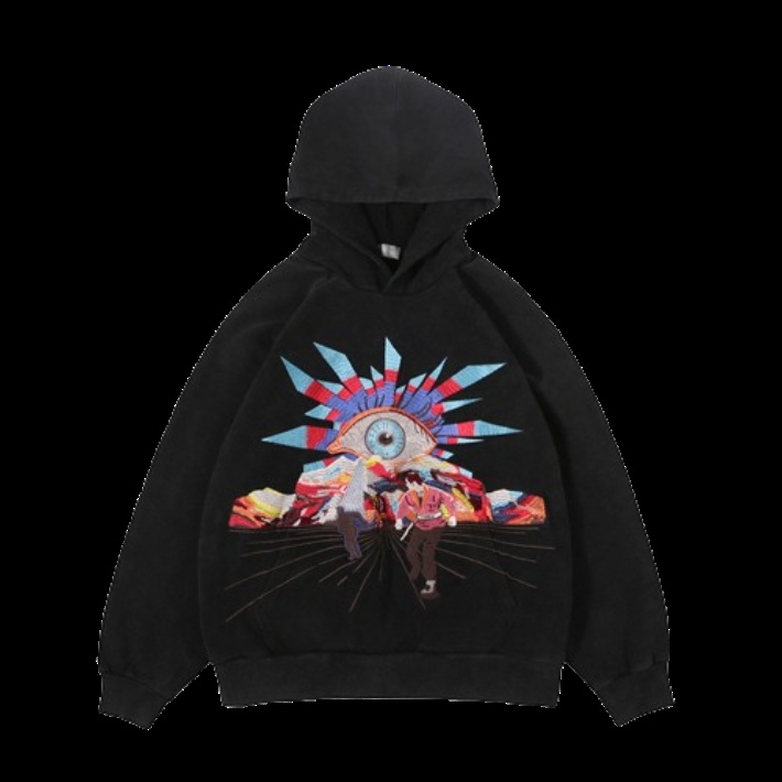 Unknown Eye Embroidered Hoodie Black Hoodies
