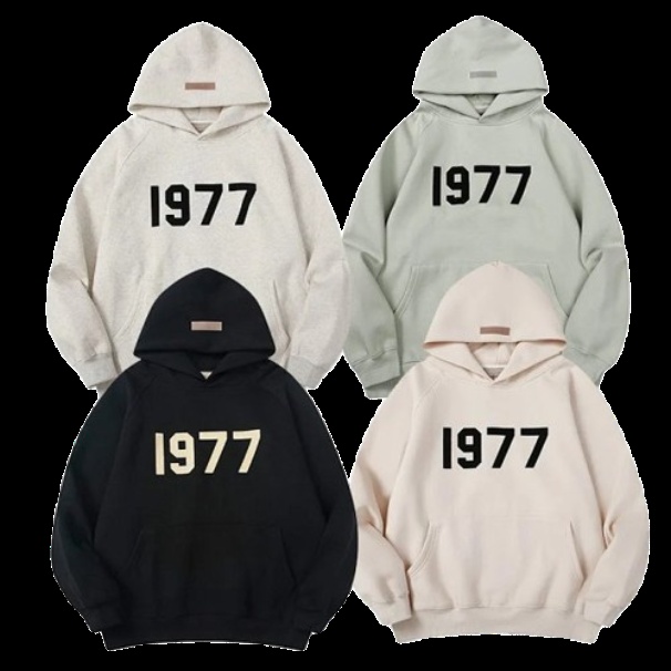 Unknown Hoodie with 1977 Print Beige Mint Green Pink Black Hoodies