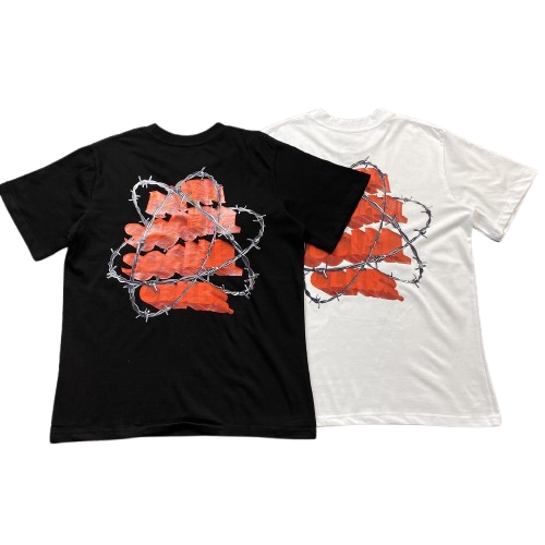 Unknown T-Shirt with Barbed Wire and Red Design, Black & White, T-Shirts