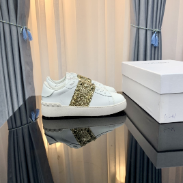 Valentino White Sneakers with Studs  White  Gold