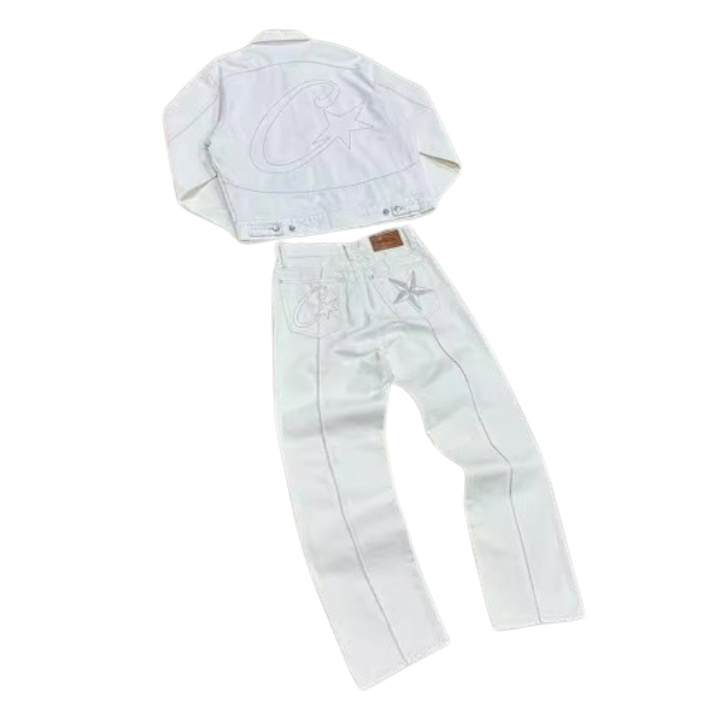 White Denim Jacket and Pants Set