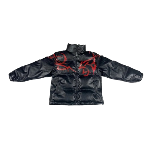  Leather Jacket with Tribal Print, Black, Jackets