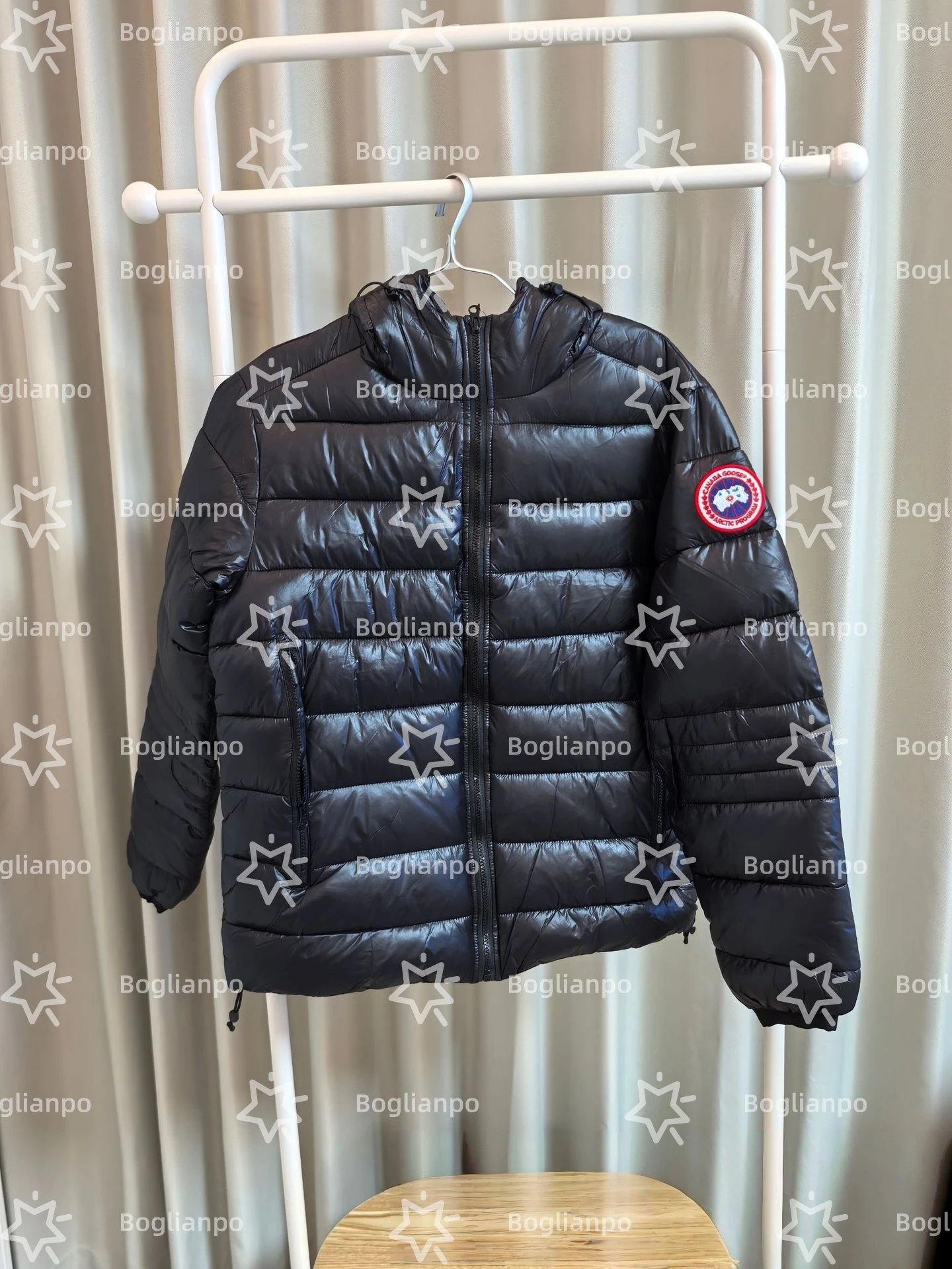 Moncler Lightweight Quilted Glossy Black Hooded Down Jacket