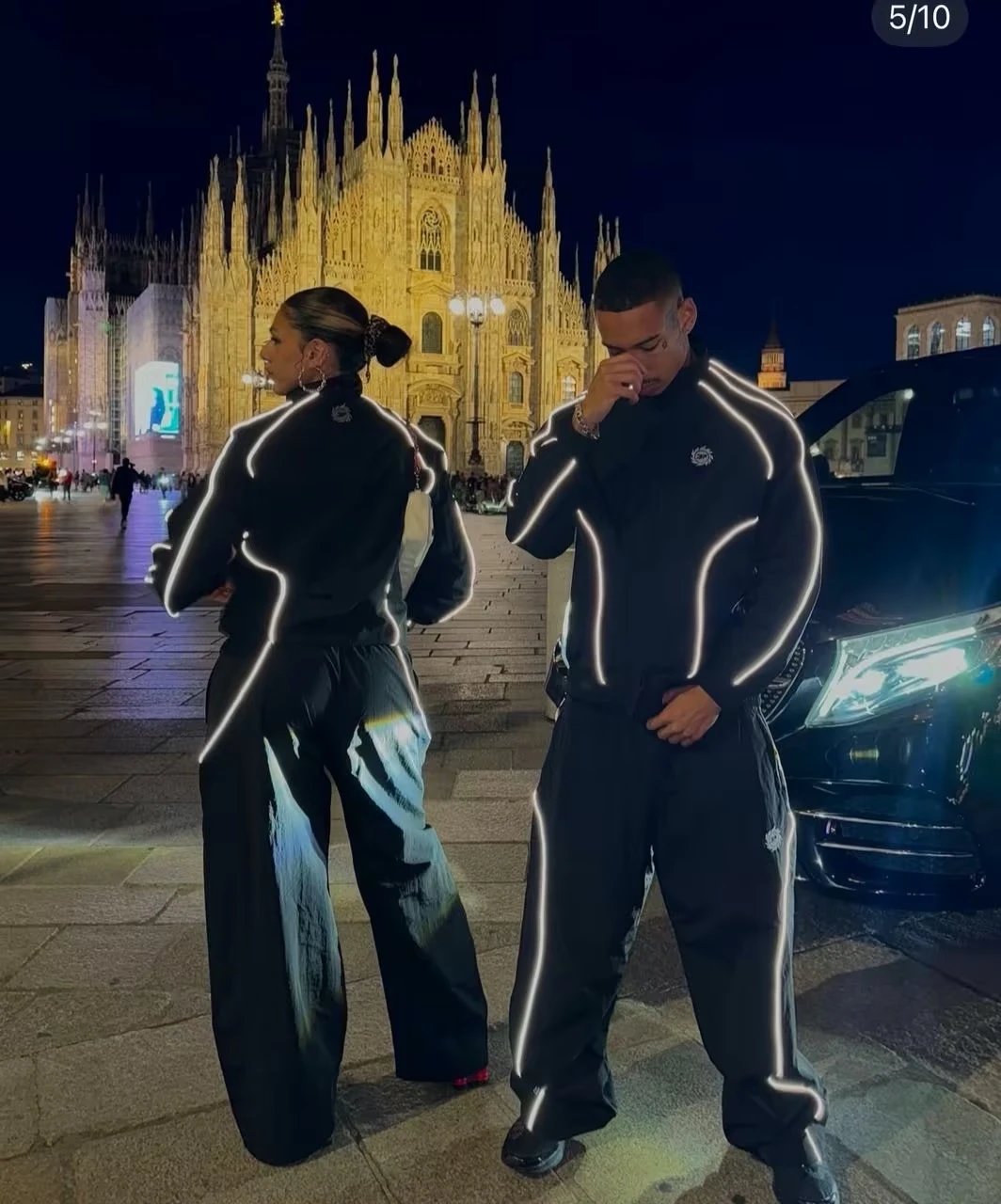 Reflective strip sports trench coat set EC