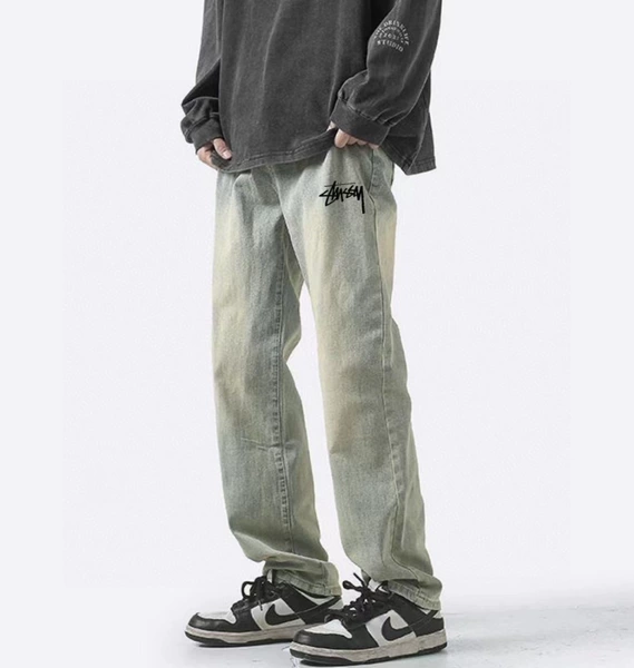 stussy jeans pop yellow clay color washed denim